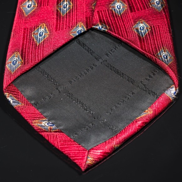 J.Z. Richards Red Blue Foulard 100% Silk Men's Designer Tie USA Wide - Picture 5 of 6